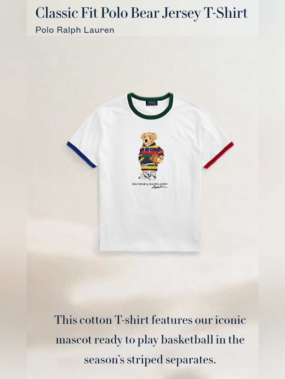 Polo Bear Graphic Ringer T-Shirt - White with Green/Blue/Red Accents